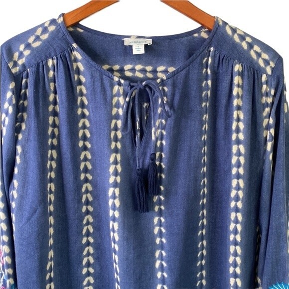 Sundance Joy In Beauty Floral Embroidery Tie Dye Print Tassel Tie Balloon Sleeve - Picture 3 of 16